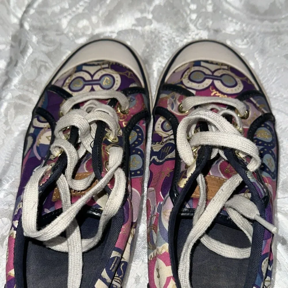 Coach Barrett Poppy Sneakers  Woman Sz 7B Purple/Dk Blue/ Fuschia/Multi Lace Up